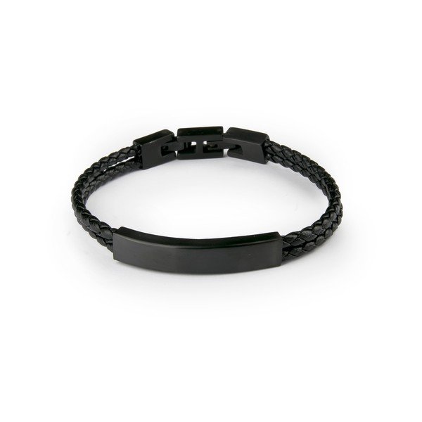 Double Braid fekete valódi bőr férfi karkötő - Monomen