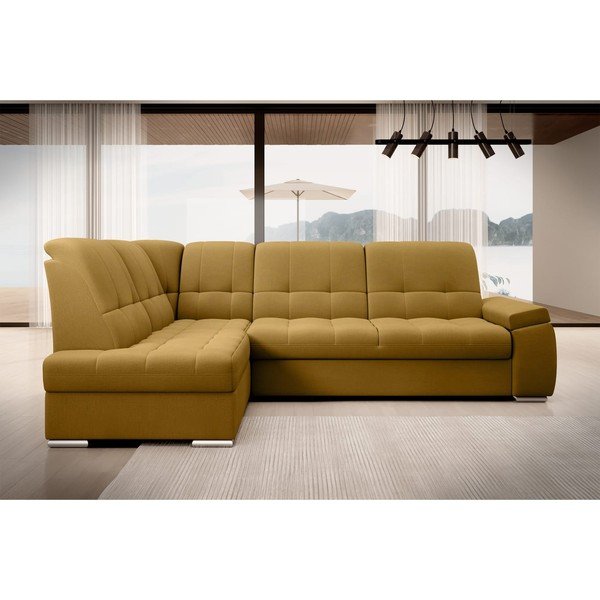 Sárga bársony kinyitható-tárolóhelyes sarokkanapé (bal oldali-L alakú) Sado – ELTAP-image-3