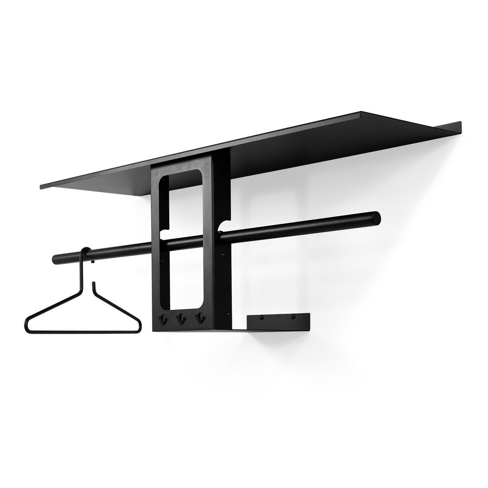 Fekete acél fali fogas polccal 100 cm Luno Small  Spinder Design