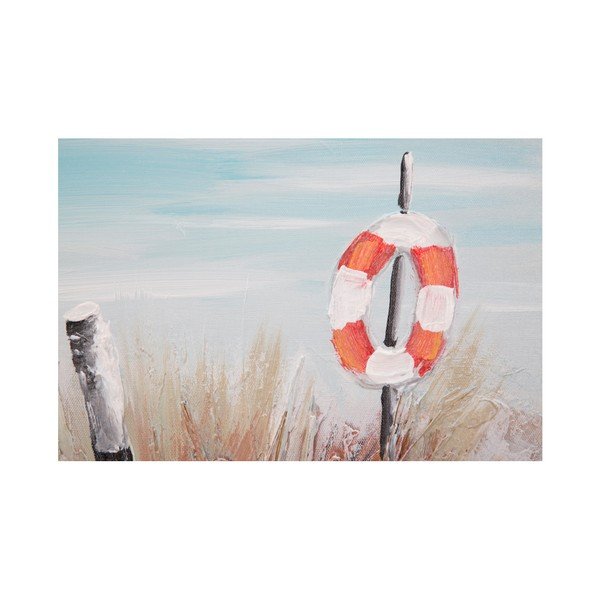 Beach Lifebouy kézzel festett kép fenyőfa keretben, 30 x 90 cm - Mauro Ferretti-image-1