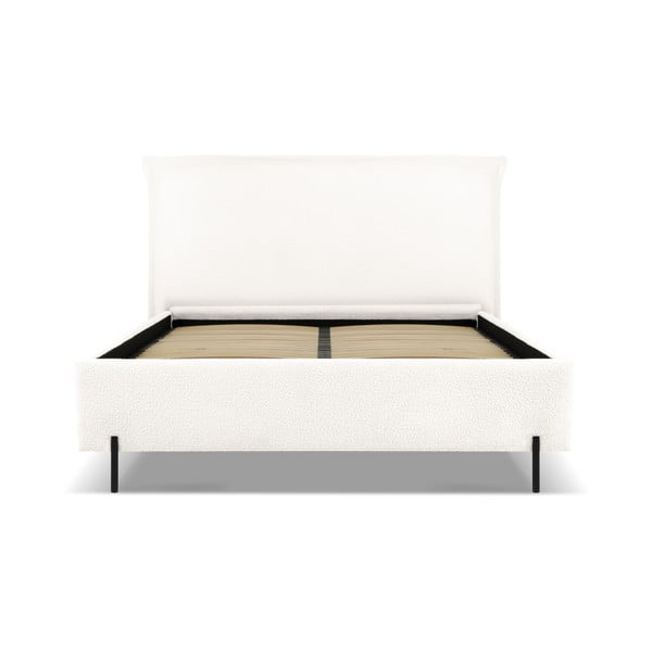 Fehér kárpitozott ágyneműtartós franciaágy ágyráccsal 160x200 cm Armie – Milo Casa-image-2