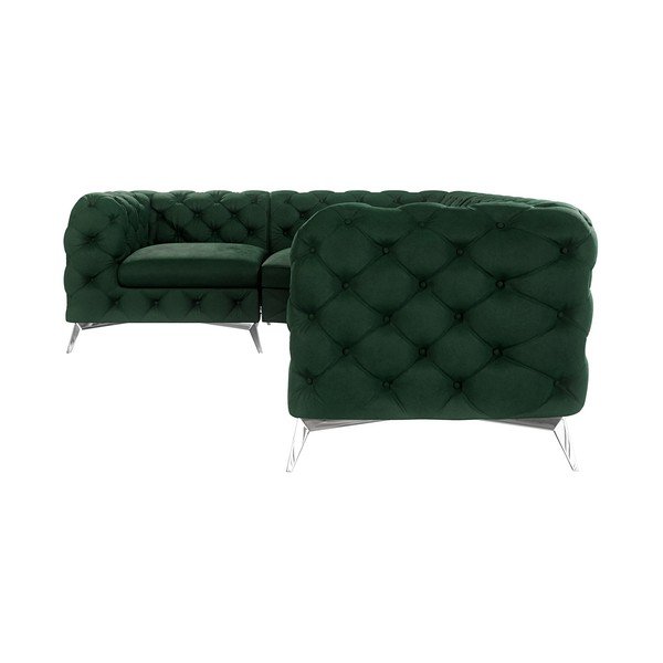 Sötétzöld bársony sarokkanapé (bal oldali-L alakú) Chelsea – Ropez-image-1