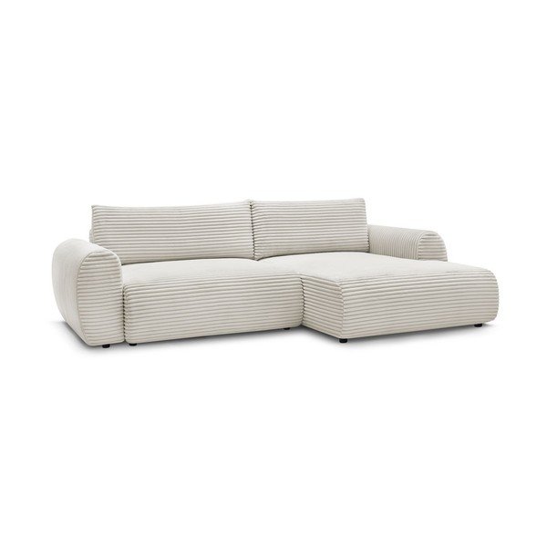 Krémszínű kordbársony kinyitható sarokkanapé (jobb oldali) Lucien – Bobochic Paris-image-3