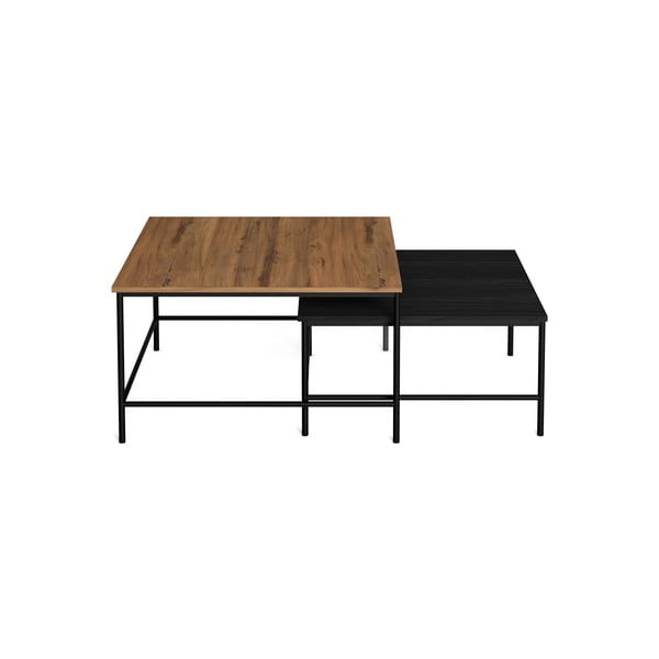 Fekete-natúr színű dohányzóasztal szett diófa dekoros asztallappal 2 db-os 80x80 cm Fiorenza – Marckeric-image-1