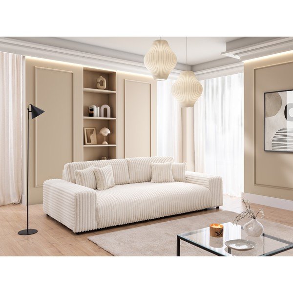 Krémszínű kordbársony kinyitható-tárolóhelyes kanapé 260 cm Justin  – Ropez-image-1