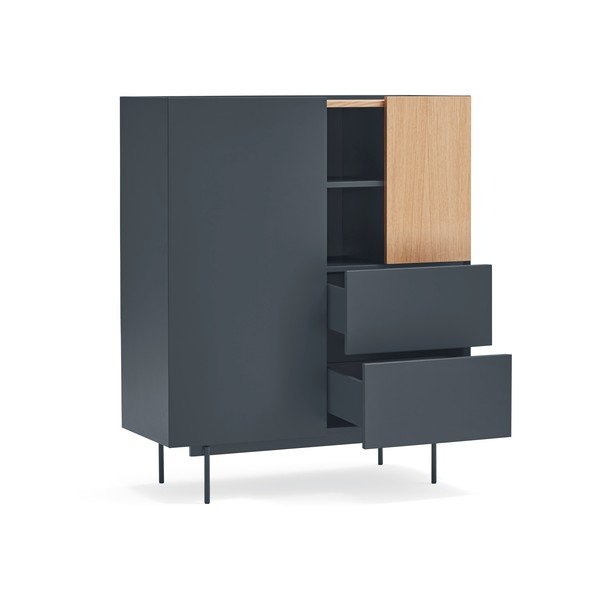 Antracitszürke-natúr színű magas komód tölgyfa dekorral 100x120 cm Otto – Teulat-image-4