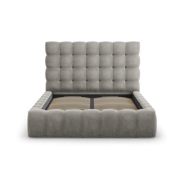 Világosszürke kárpitozott franciaágy tárolóhellyel, ágyráccsal 160x200 cm Bali – Cosmopolitan Design-image-2