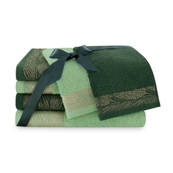 Zöld frottír pamut törölköző és fürdőlepedő készlet 6 db-os Allium – Restilo-image-1