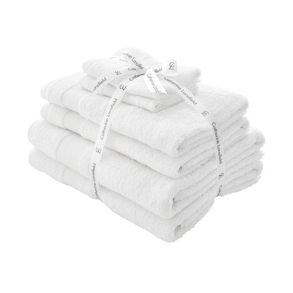 Fehér frottír pamut törölköző és fürdőlepedő készlet 6 db-os Anti-Bacterial – Catherine Lansfield