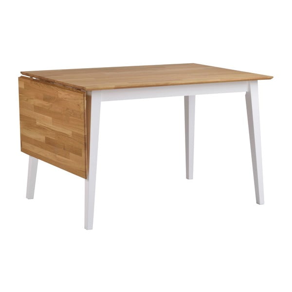 Filippa natúr tölgyfa étkezőasztal lehajtható asztallappal és fehér lábakkal, 120 x 80 cm - Rowico