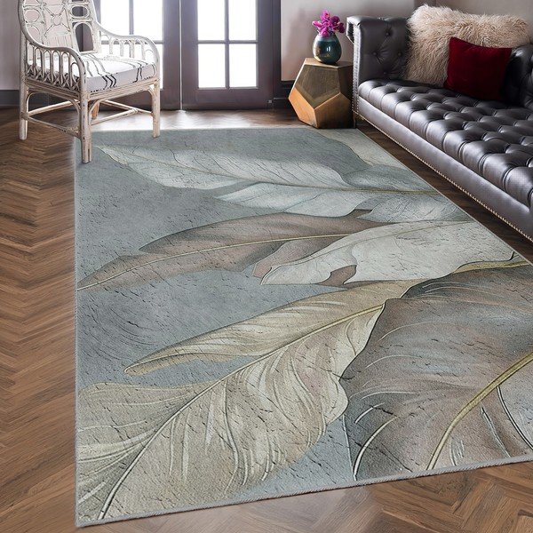 Zöld-szürke mosható szőnyeg 80x150 cm Dusty Leaves – Mila Home-image-3