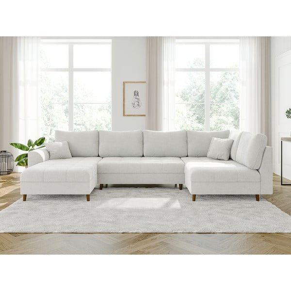 Krémszínű buklé sarokkanapé (bal oldali-U alakú) Ariella – Ropez-image-1