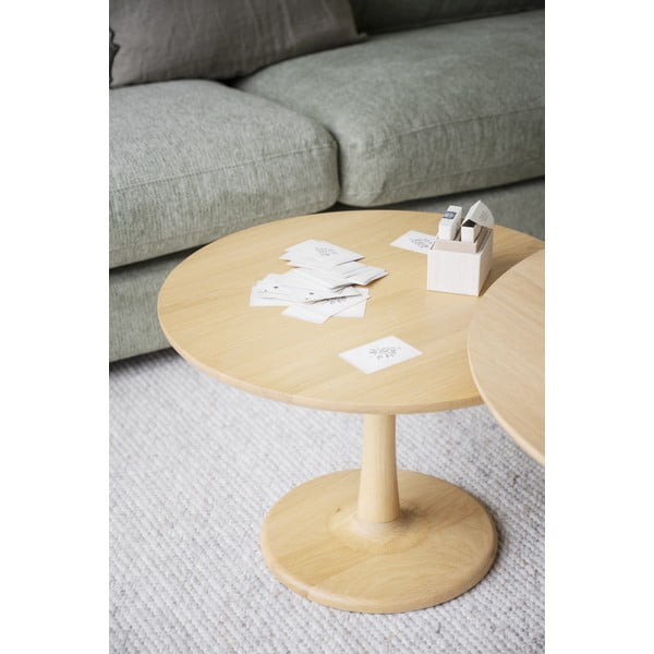 Natúr színű kerek dohányzóasztal tölgyfa dekorral 60x60 cm Hobart – Rowico-image-1