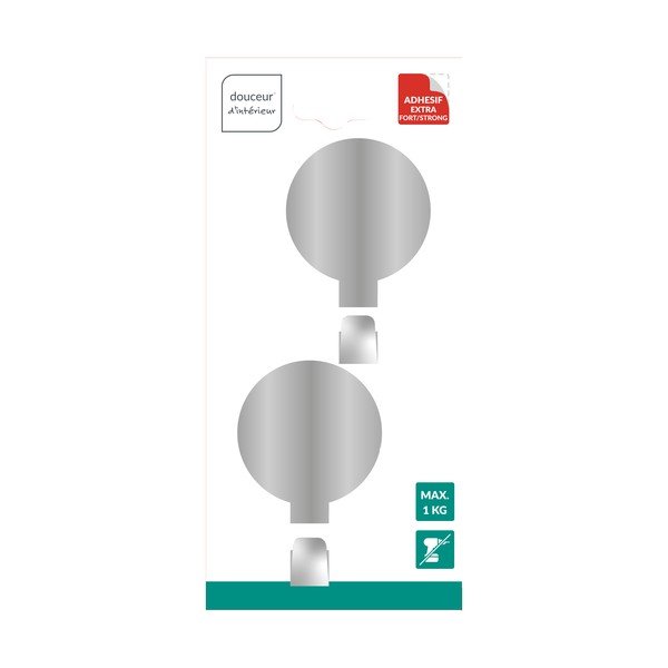 Fényes ezüstszínű öntapadós fém akasztó szett 2 db-os Fixeo – douceur d'intérieur-image-1