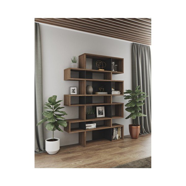 London fekete könyvespolc diófa mintás részletekkel - TemaHome-image-1