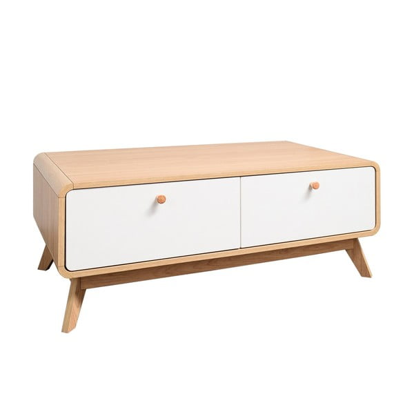 Fehér-natúr színű TV-állvány tölgyfa dekorral 100x40 cm Caitlin – Støraa-image-2