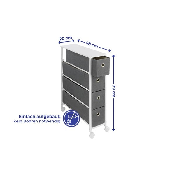 Fehér-szürke gurulós polcos állvány 20x79 cm - Maximex-image-2