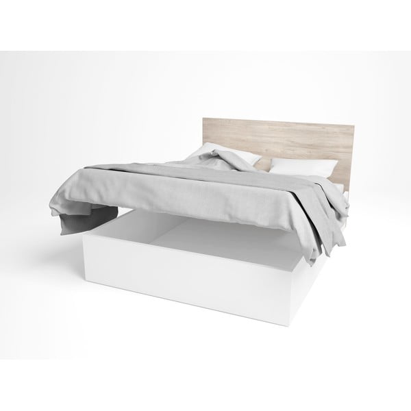 Fehér-natúr színű franciaágy tölgyfa dekorral, tárolóhellyel 140x190 cm Sahara – Marckeric-image-3