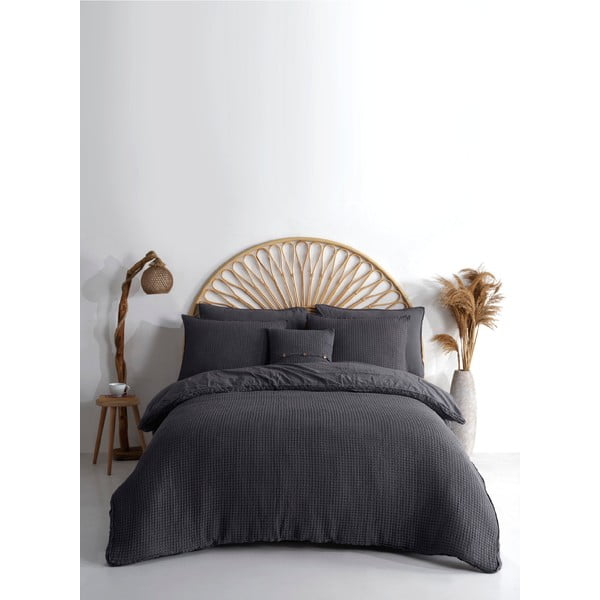 Antracitszürke egyszemélyes renforcé pamut ágyneműhuzat 140x200 cm Waffle Striped – Mila Home Luxury