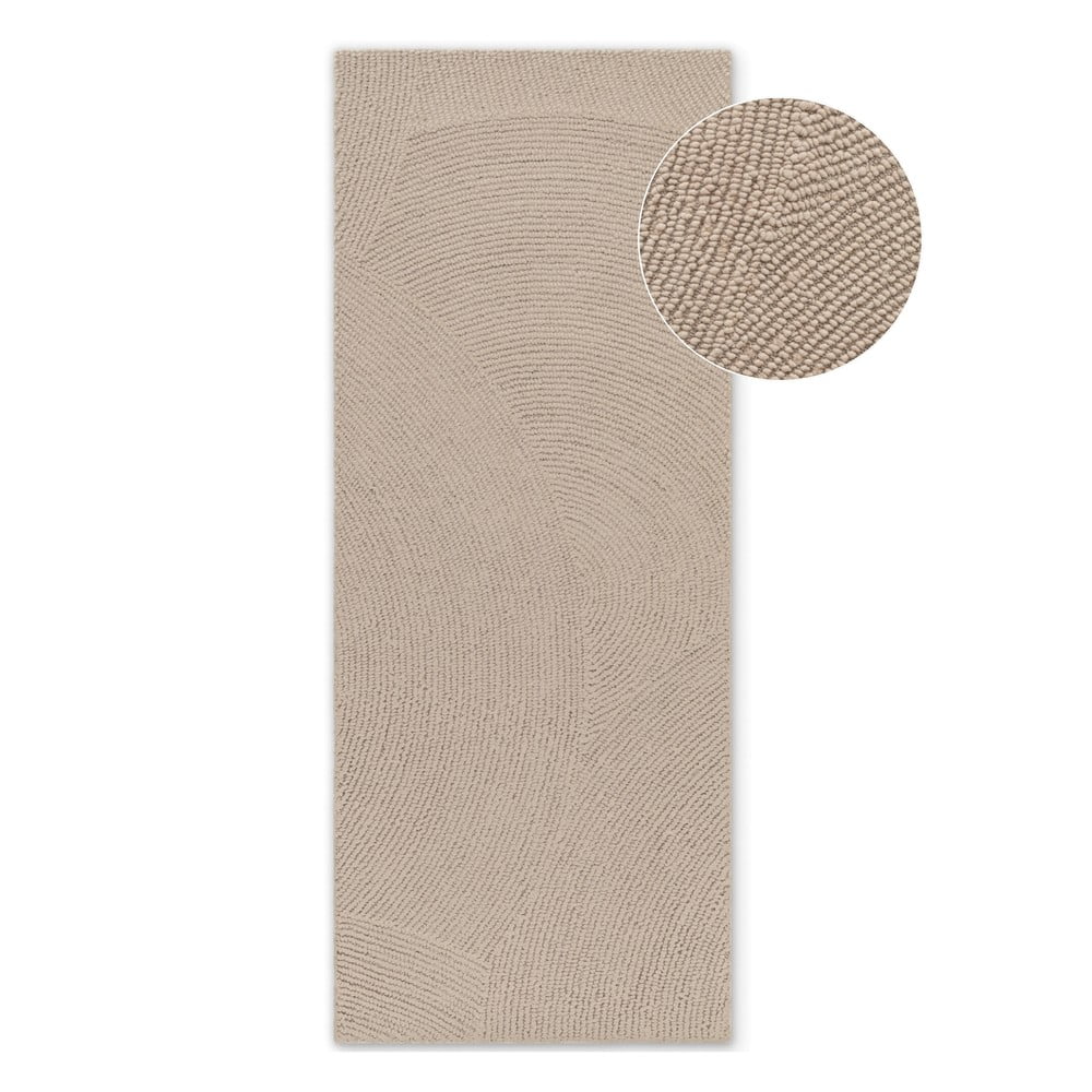 Bézs kézi szövésű gyapjú futószőnyeg 80x300 cm Calmio – Hanse Home