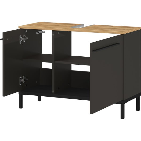 Sötétszürke mosdókagyló alatti szekrény tölgyfa dekorral 80x59 cm Yonkers - Germania-image-2