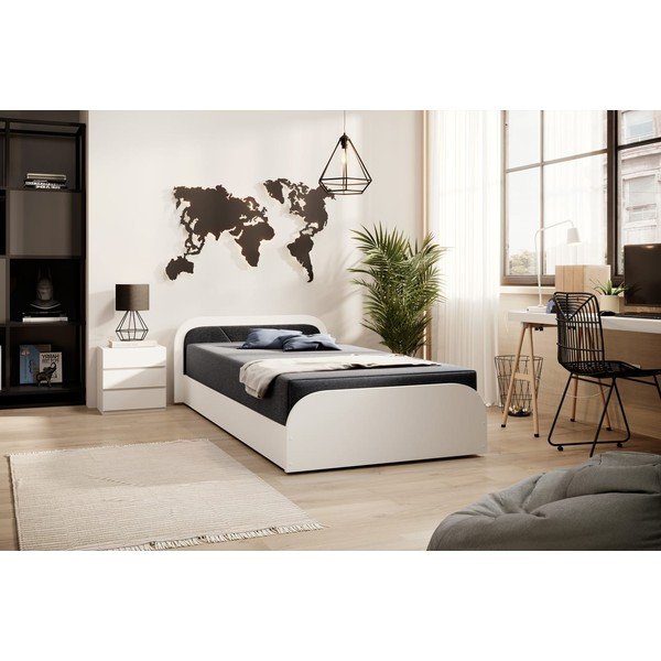 Fehér-sötétszürke kárpitozott-forgácslemez ágyneműtartós egyszemélyes ágy matraccal 80x190 cm Parys – ELTAP-image-1