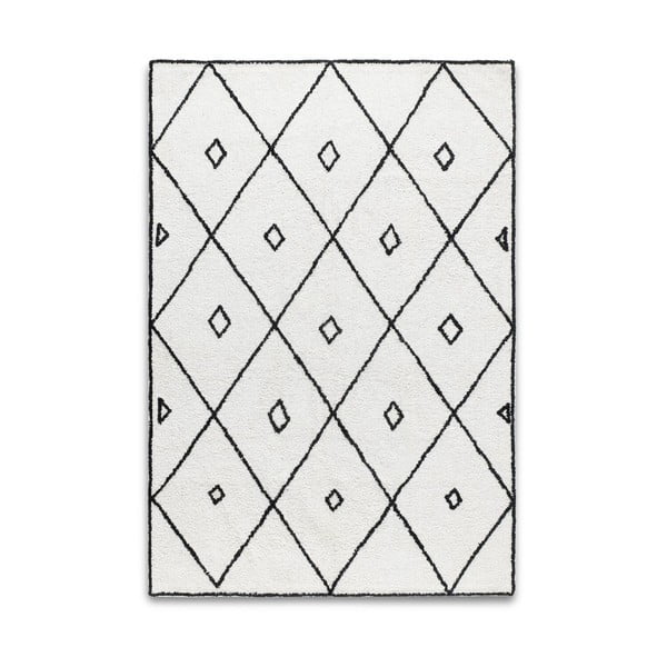 Morocco Fes fekete-fehér kézzel szőtt pamut szőnyeg, 140 x 200 cm - HF Living