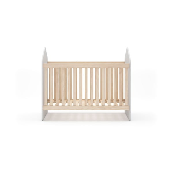 Fehér-natúr színű babaágy borovi fenyő dekorral  60x120 cm Estefania – Marckeric-image-2