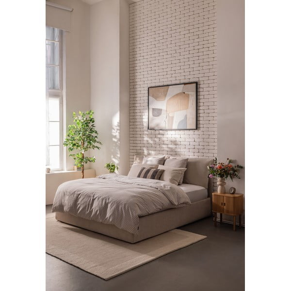 Bézs kárpitozott ágyneműtartós franciaágy matraccal, ágyráccsal 180x200 cm Thessa Pillow – Bonami Selection-image-1