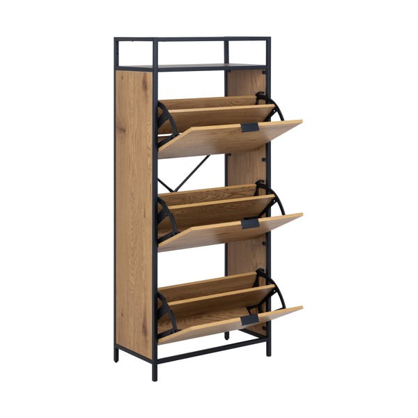 Natúr színű billenő ajtós cipőtartó tölgyfa dekorral Seaford – Actona-image-3