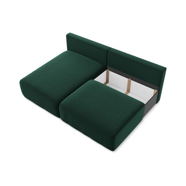 Sötétzöld bársony kinyitható-tárolóhelyes sarokkanapé (bal oldali-heverő résszel) Kalena – Makamii-image-4
