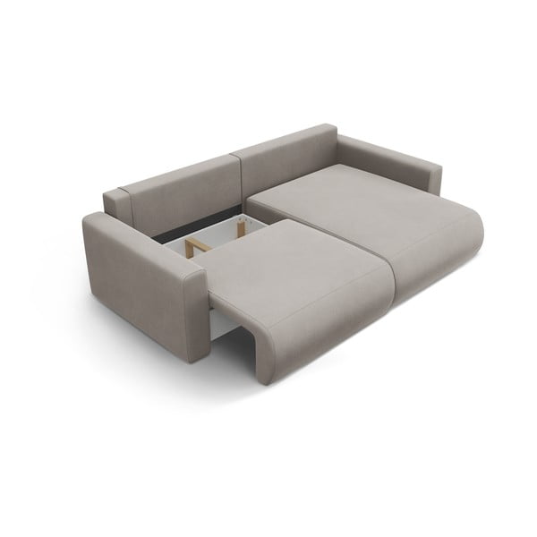 Világosszürke bársony kinyitható tárolóhelyes sarokkanapé Belfast – Cosmopolitan Design-image-4