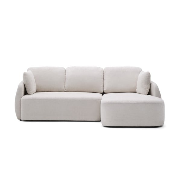 Krémszínű zsenília kinyitható sarokkanapé (jobb oldali-heverő résszel) Laira – Kave Home