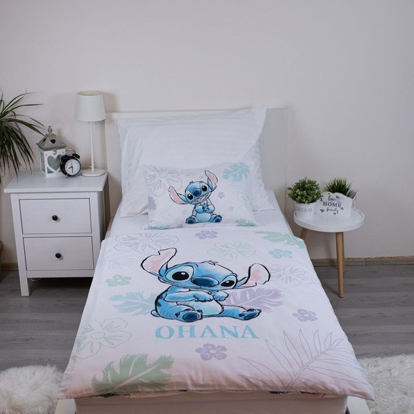 Fehér pamut gyerek ágyneműhuzat babaágyhoz 100x135 cm Lilo and Stitch "Ohana White" – Jerry Fabrics-image-1