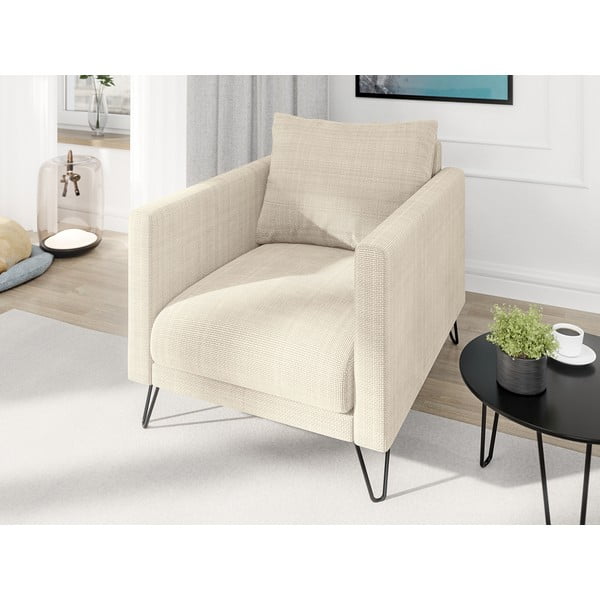 Krémszínű zsenília fotel Freya – Ropez-image-3