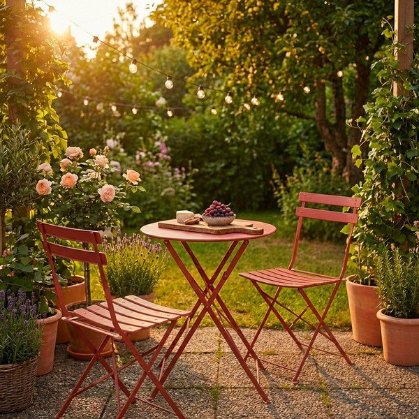 Terrakotta színű acél kétszemélyes kerti étkezőgarnitúra Austin – Bizzotto-image-4