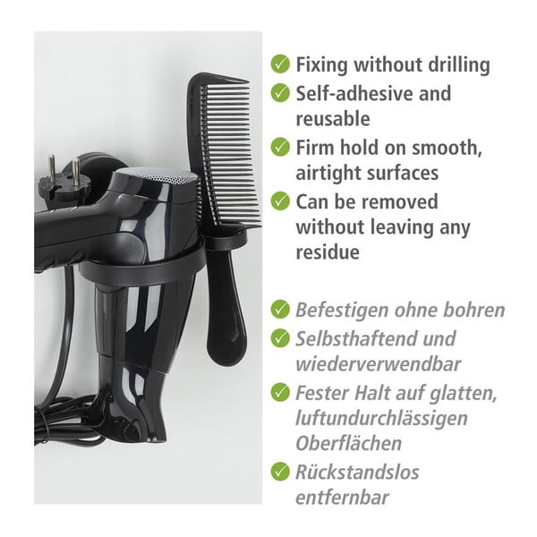 Static-Loc® Pavia fekete fali hajszárító tartó - Wenko-image-2
