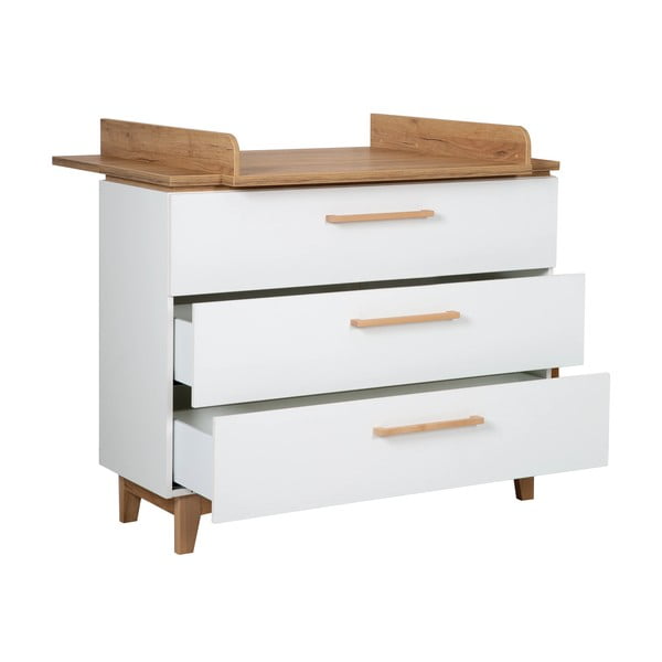 Fehér alacsony gyerek komód pelenkázó feltéttel tölgyfa dekorral 118x104 cm Finn – Roba-image-4