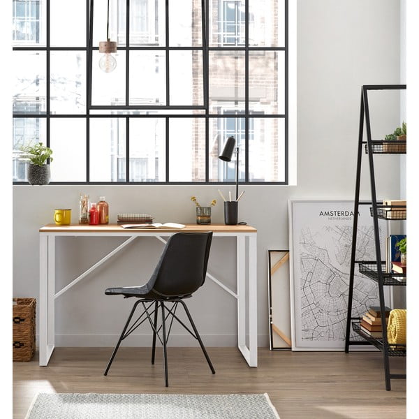 Lisbet fehér íróasztal fa dekoros asztallappal - Kave Home-image-1