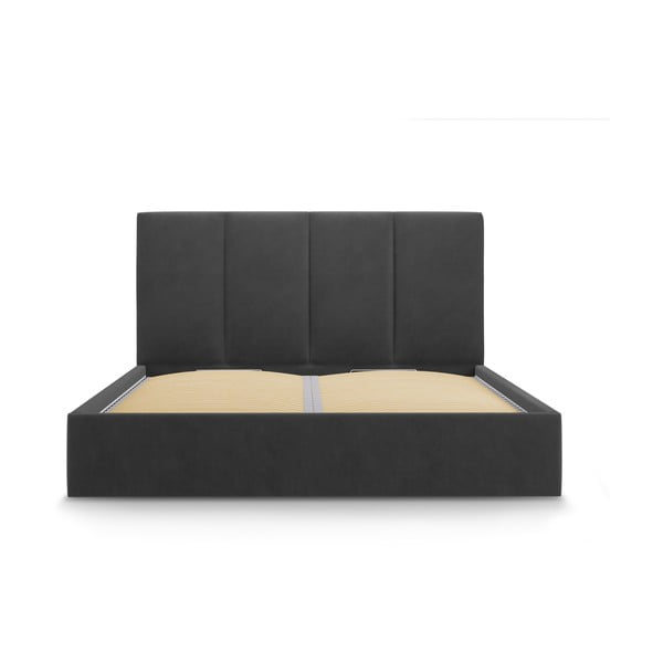 Sötétszürke kárpitozott franciaágy tárolóhellyel ágyráccsal 180x200 cm Juniper – Mazzini Beds-image-2