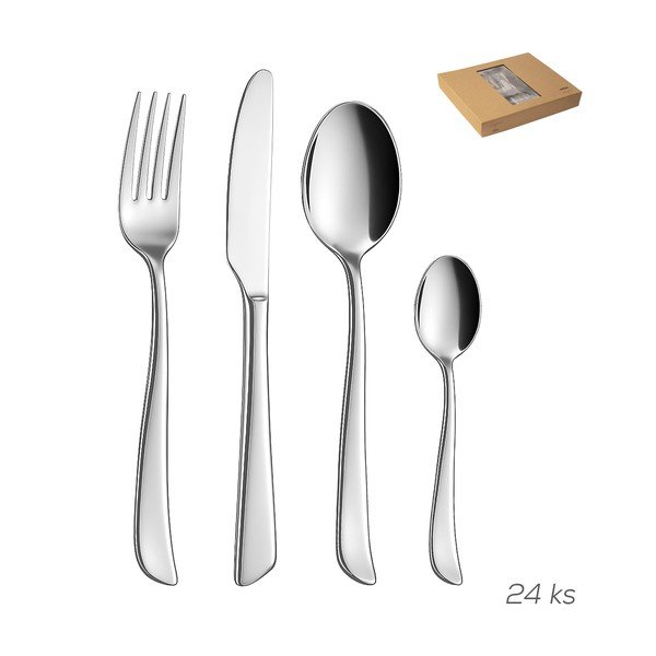 Ezüstszínű rozsdamentes acél evőeszköz készlet 24 db-os Shape – Orion
