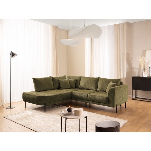 Zöld zsenília sarokkanapé (bal oldali-L alakú) Mauris  – Ropez-image-1