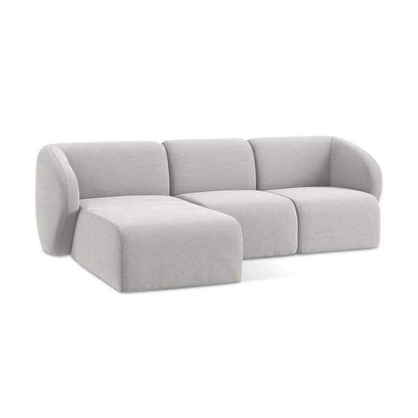 Világosszürke bársony sarokkanapé (bal oldali-heverő résszel) Lani – Makamii-image-4