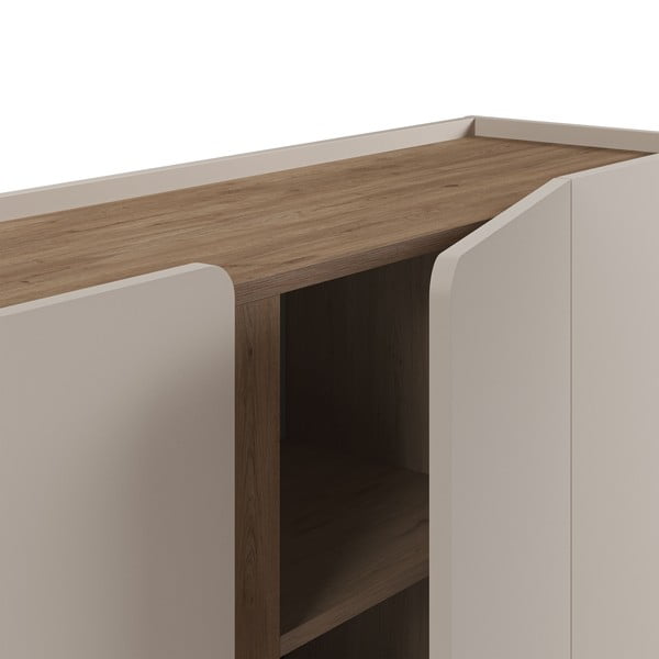 Krémszínű-natúr színű komód tölgyfa dekorral 180x82x40 cm Lucile – Marckeric-image-4