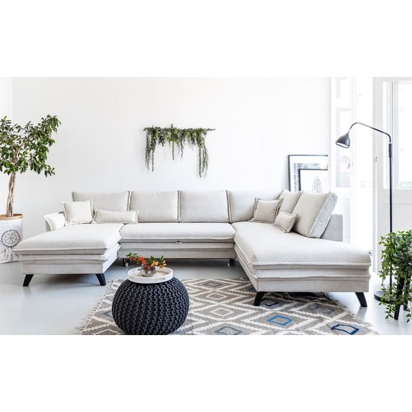 Charming Charlie világosbézs kinyitható U alakú kanapé, jobb oldali - Miuform-image-1