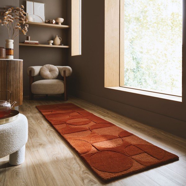 Terrakotta színű kézi szövésű gyapjú futószőnyeg 60x230 cm Gigi – Flair Rugs-image-1