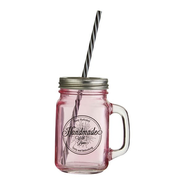 Mason rózsaszín pohár fedéllel és szívószállal, 450 ml - Premier Housewares