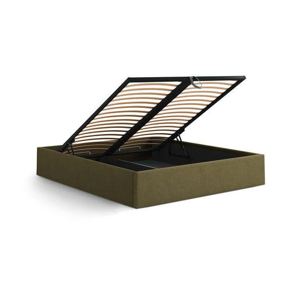 Zöld kárpitozott ágyneműtartós-ágytámla nélkül franciaágy ágyráccsal 180x200 cm Susan – Micadoni -image-3