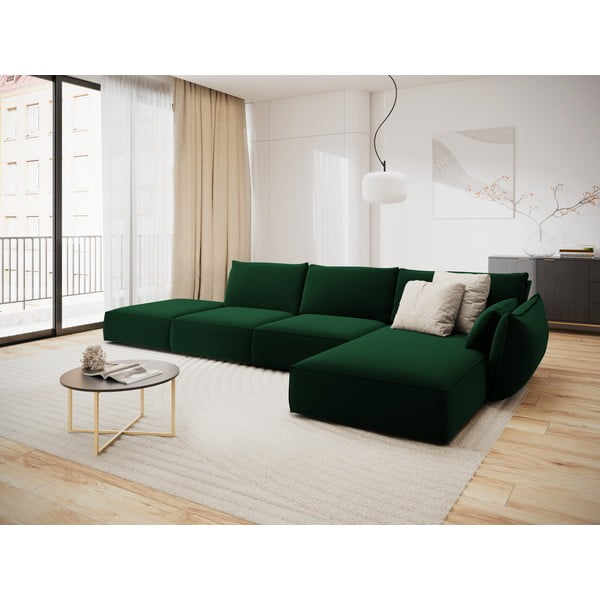 Sötétzöld bársony sarokkanapé (jobb oldali-heverő résszel) Vanda – Mazzini Sofas-image-1