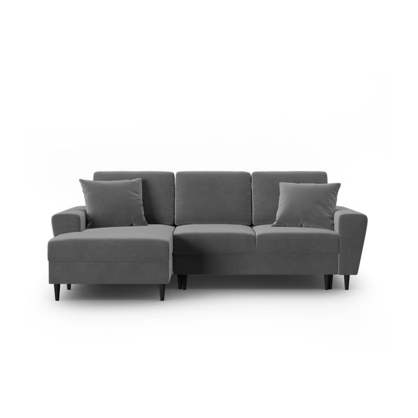 Világosszürke bársony kinyitható tárolóhelyes sarokkanapé (bal oldali-heverő résszel) Kyoto – Cosmopolitan Design